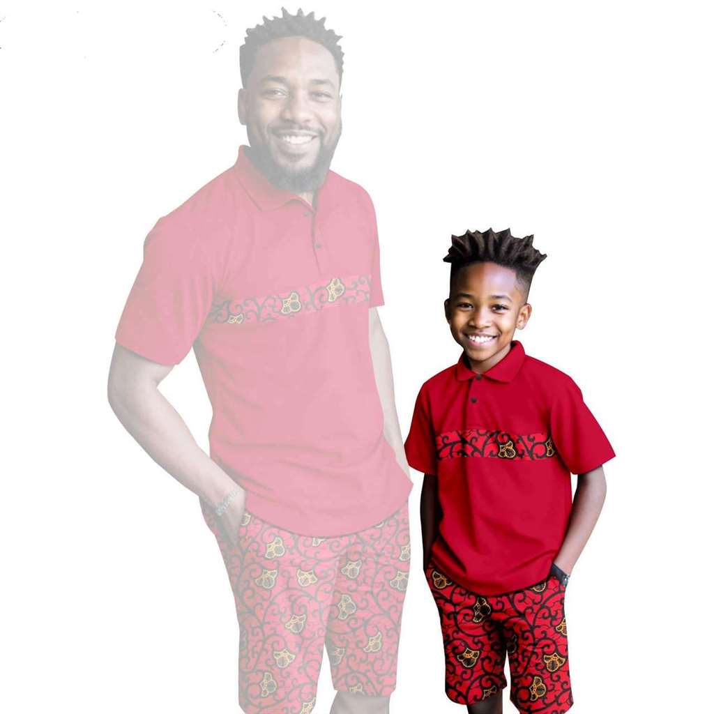 African Clothes Father and Son Print Shirt and Short Pant Sets FM001-1