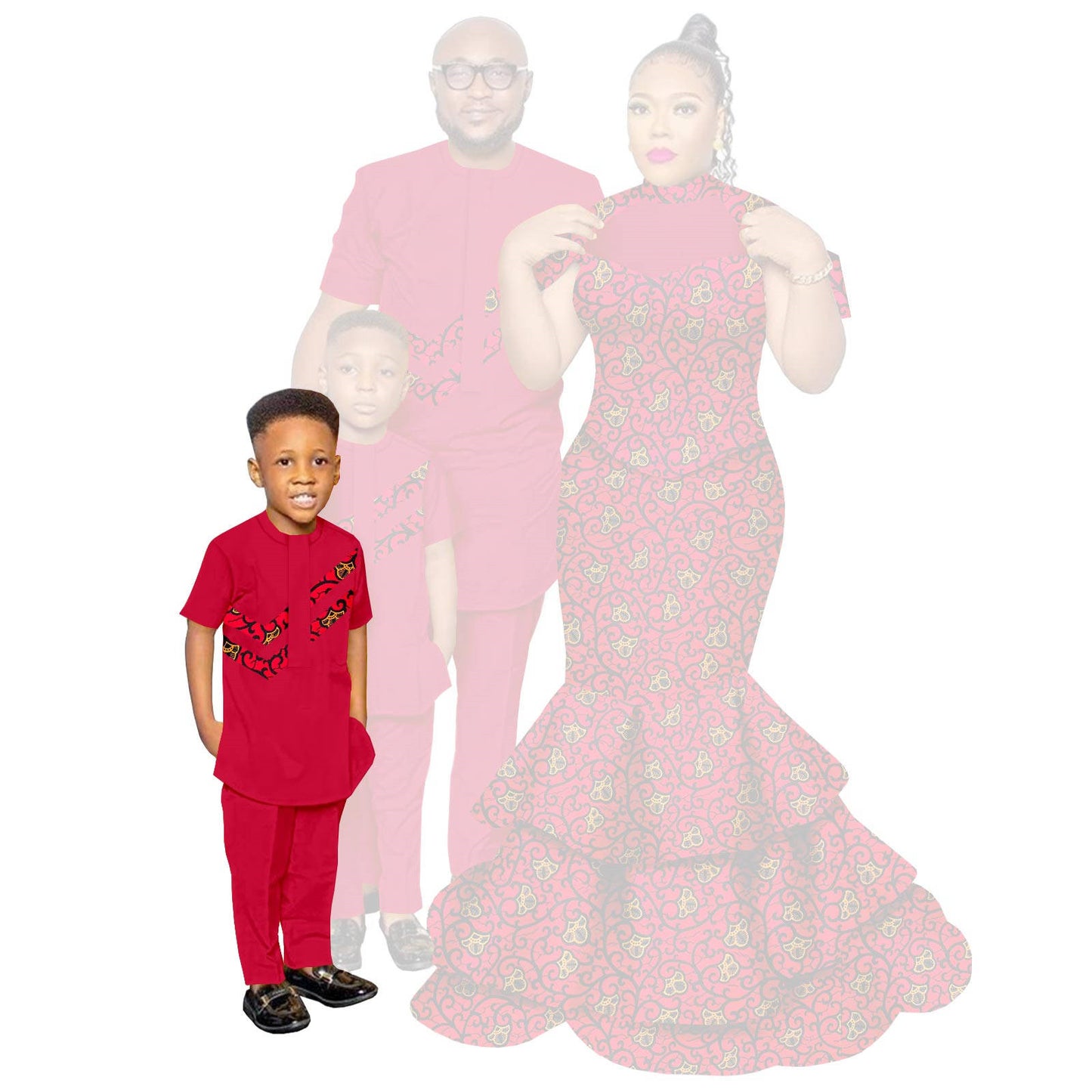 African Family Clothes Women Mermaid Dresses Men and Kids Sets FM002-1