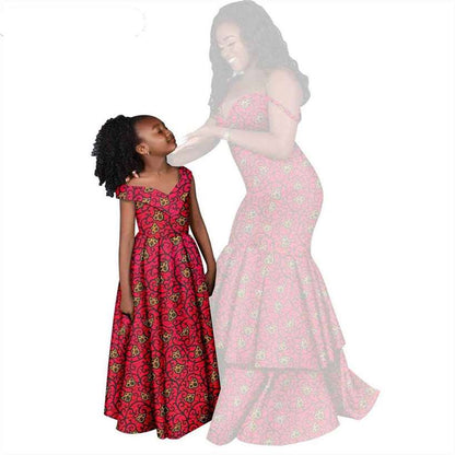 Women and Girls African Dresses Print Long Family Clothes FM005-1