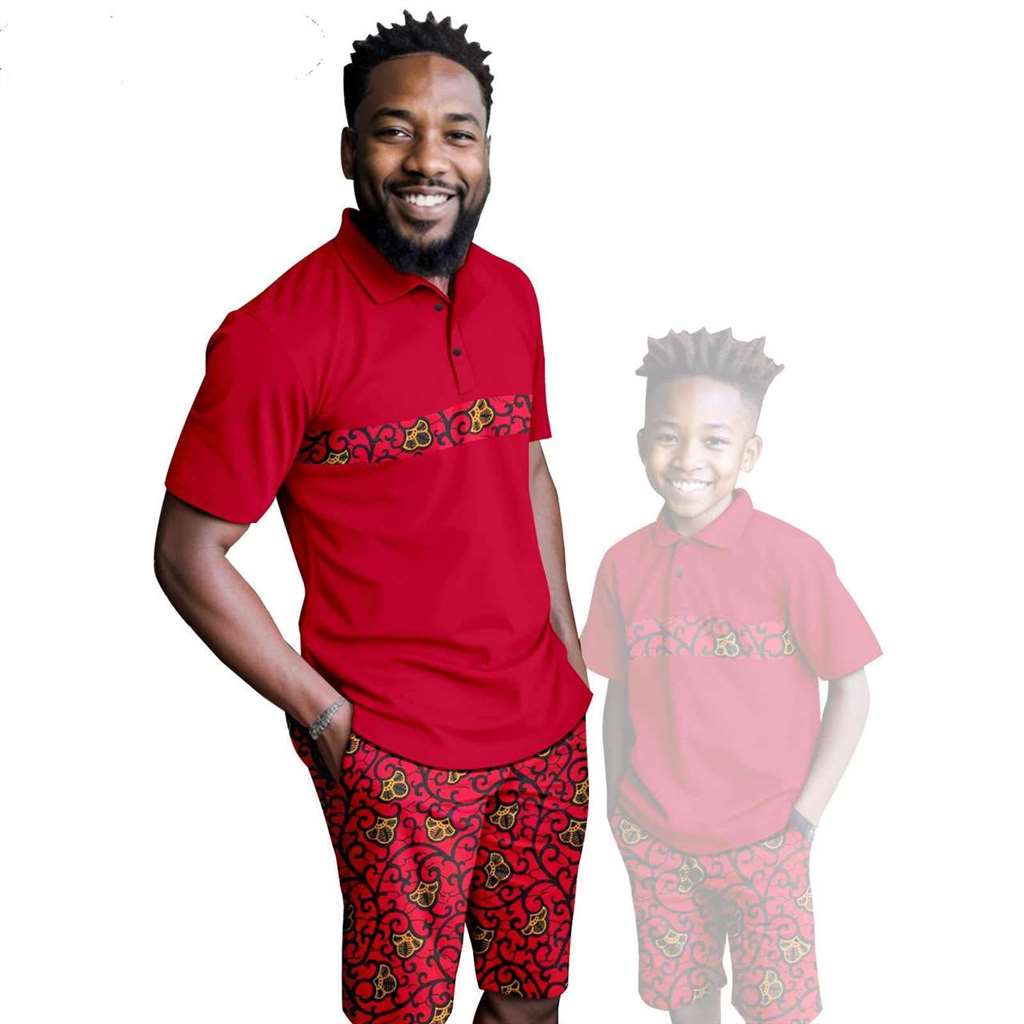 African Clothes Father and Son Print Shirt and Short Pant Sets FM001-1