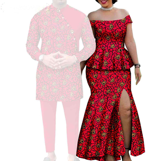 African Couple Outfits Men Sets Match Women Split Skirt Sets CC035-2