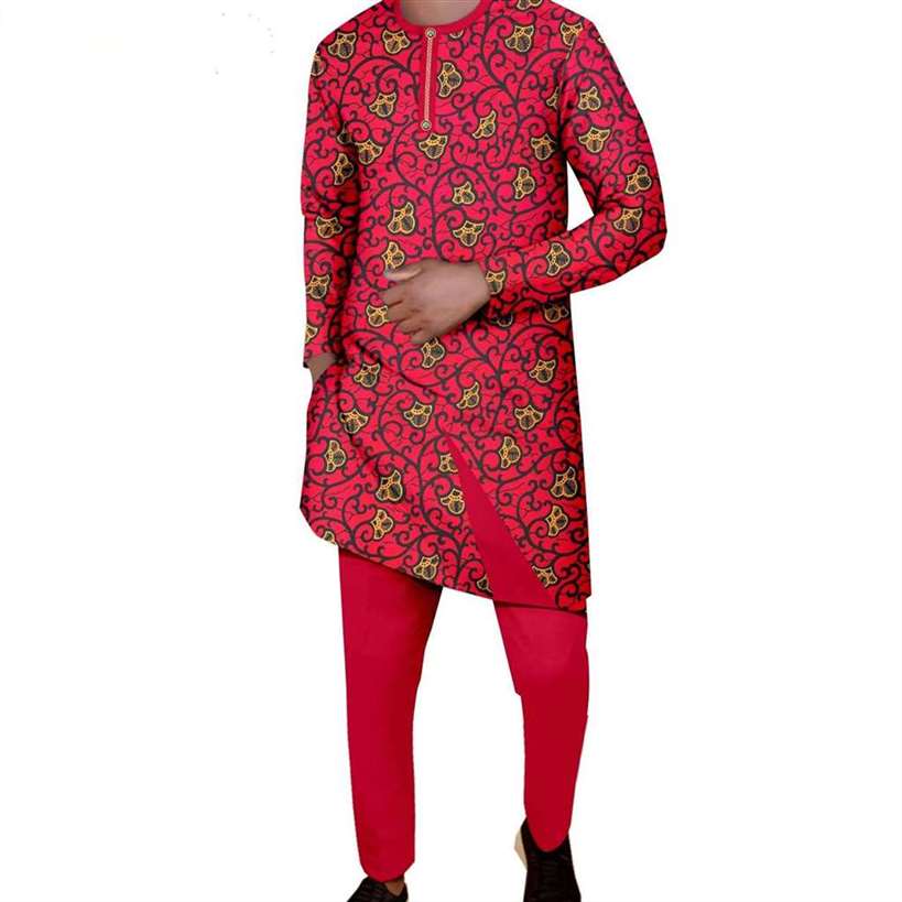 African Print Dresses Match Men Outfits Long Top and Pant Sets CC048