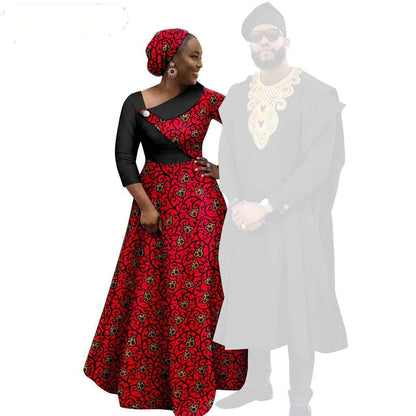 African Print Long Dresses for Women Match Men Robe Sets CC050-2