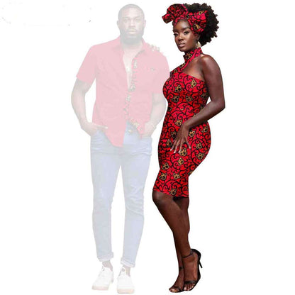 Couple African Clothes Dresses Headwrap Match Men Shirts CC023-3