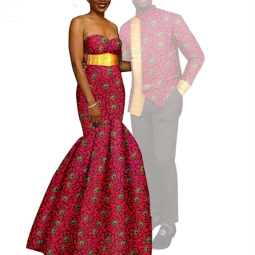 African Mermaid Print Dresses Match Men suits Sets CC049