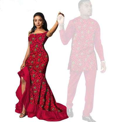 African Print Long Dresses for Women Match Men Sets CC087