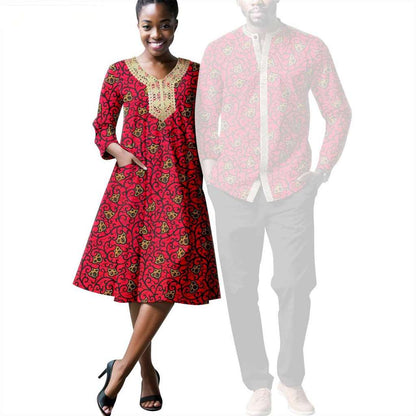 Women Appliques Print Dresses Men Shirt and Pant Sets