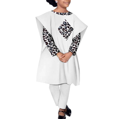 Girls Print Top Pants and Robe Muslim Sets Outfits Outerwear