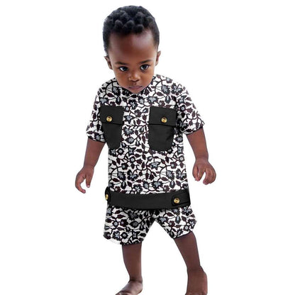 Boys Outfits Dashiki Summer Cotton Print Top and Pant Sets