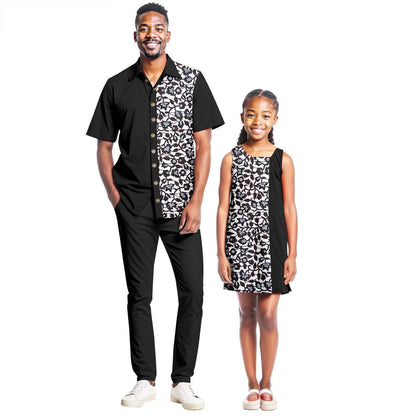 Men Outfits Matching Girls Print Dresses Family Clothes FM018-1