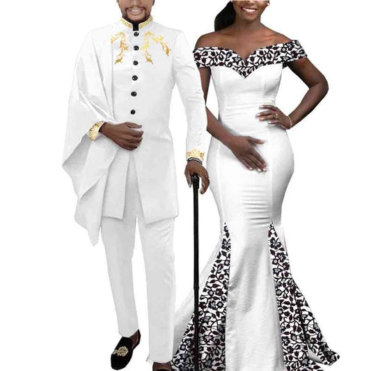 Couple African Clothes Wedding Slim Dress Men Irregular Sets CC026-3