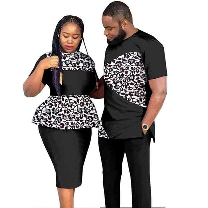 Couples Patchwork Print Dresses Match Men Outfits Party Wear