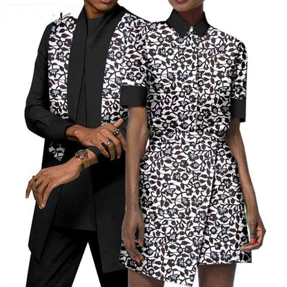 African Clothes Women Print Skirts Sets Men Suits CC082