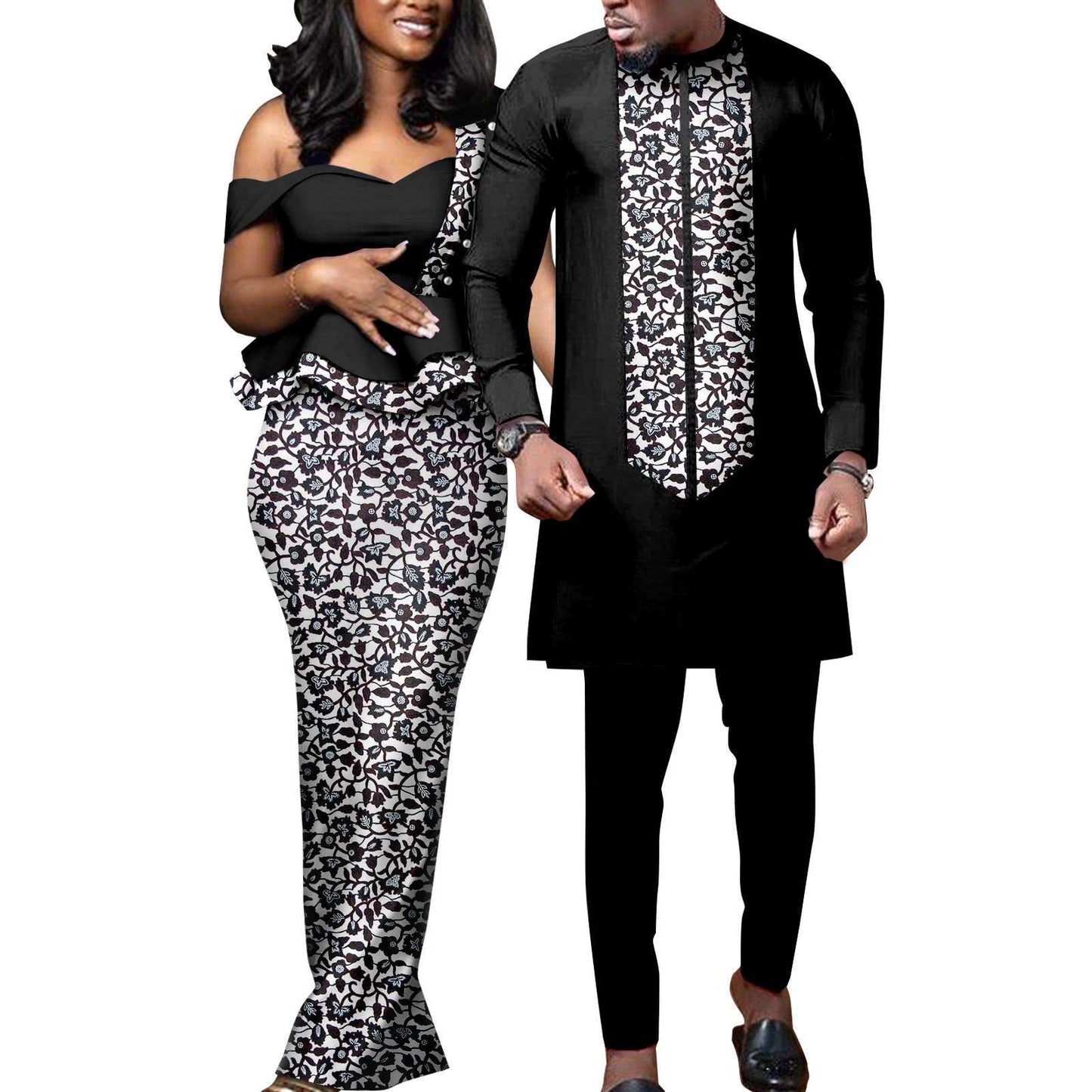 Couple Clothes African Print Women Dresses Wedding Men Sets CC030-1