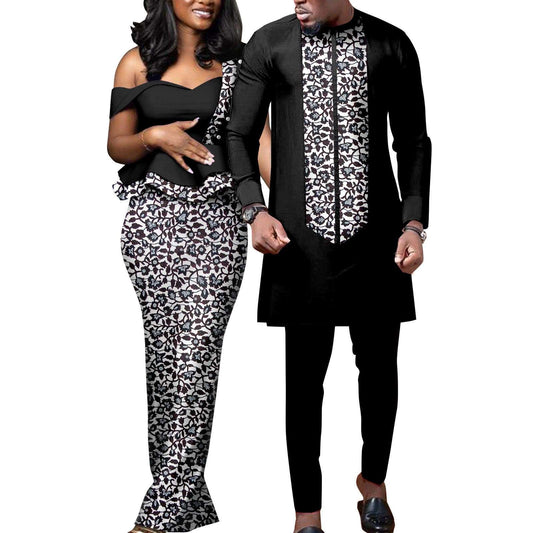 Couple Clothes African Print Women Dresses Wedding Men Sets CC030-1