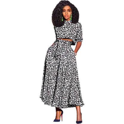 Women African Clothes Print Crop Top and Long Skirts Attire FMS008-1