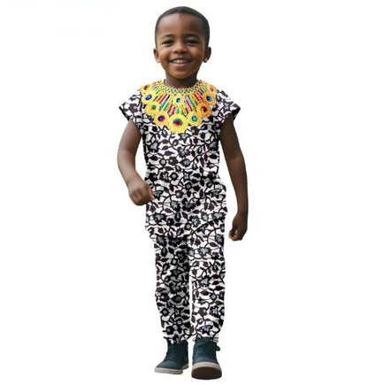 African Clothes for boys Print Top Tee and Pant Sets