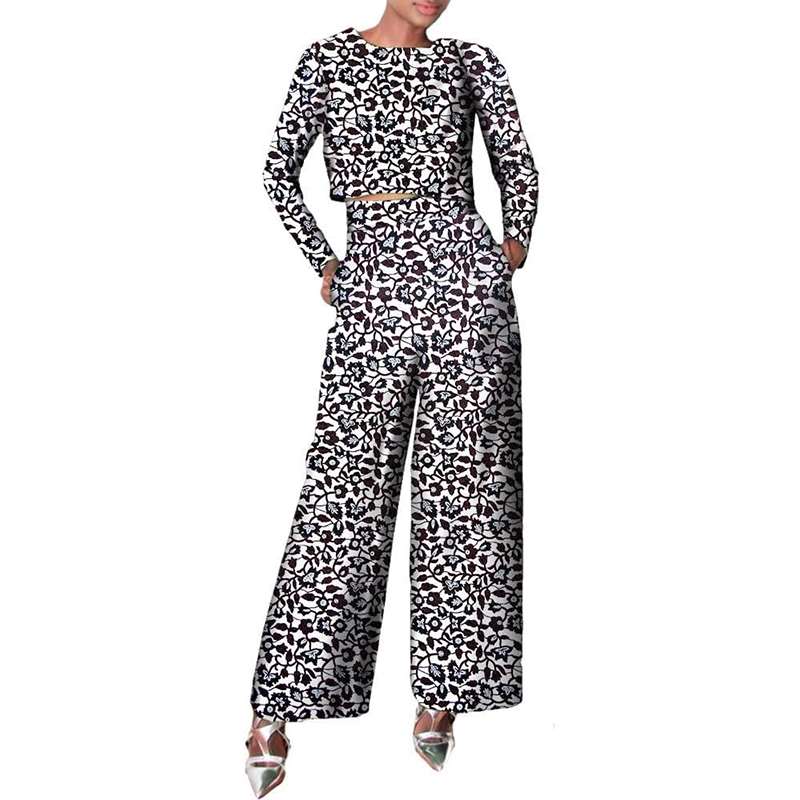 African Clothes Long Sleeve Shirt and Print Pants set