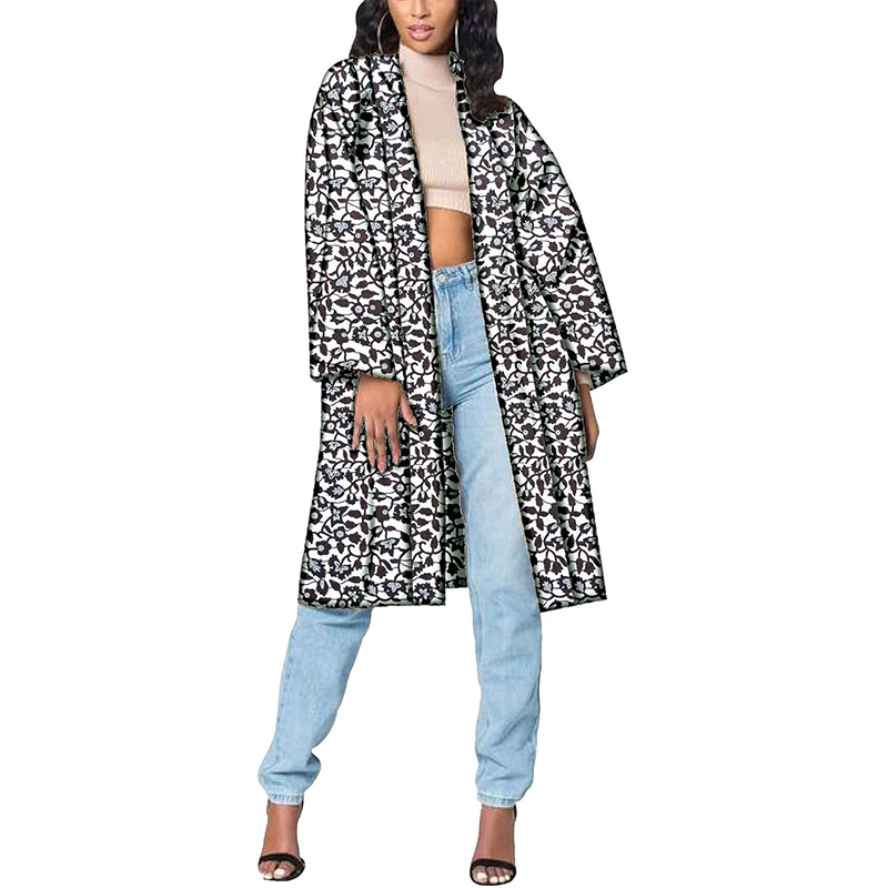 Women African Coat Open Front Long Blouse Ankara Print Jacket CJ005