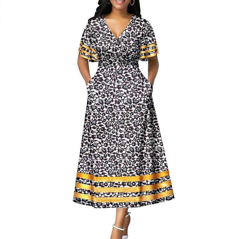 African Dresses Women Print V-neck Match Men Sets Lover CC007-1