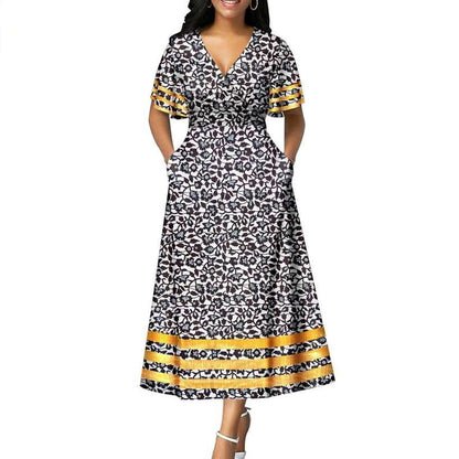 African Dresses Women Print V-neck Match Men Sets Lover CC007-1