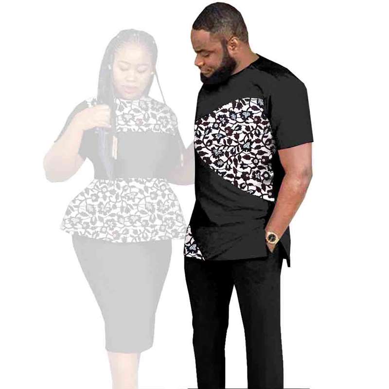 Couples Patchwork Print Dresses Match Men Outfits Party Wear