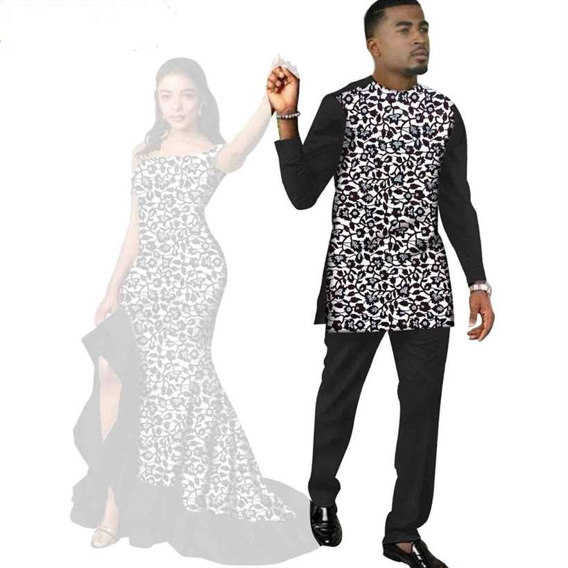 African Print Long Dresses for Women Match Men Sets CC087