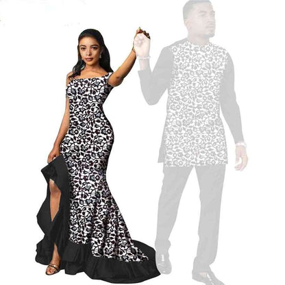 African Print Long Dresses for Women Match Men Sets CC087