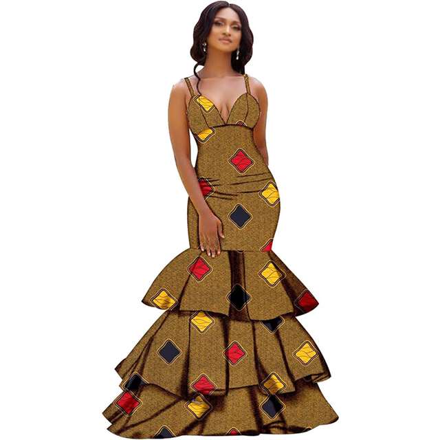 African Dresses Print V-Neck Long Maxi  Party Wedding DR024-1