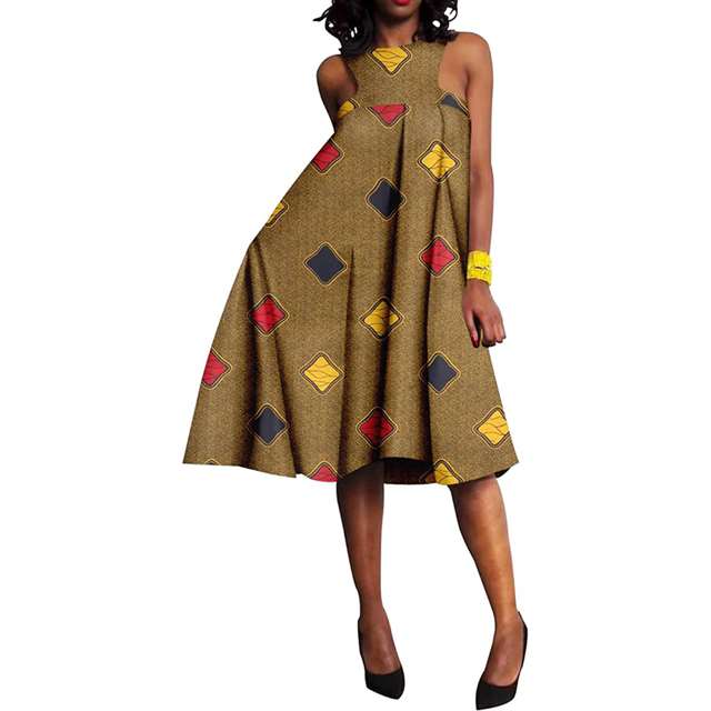 Women African Dresses Sleeveless Straight A-line Dress Casual Attire