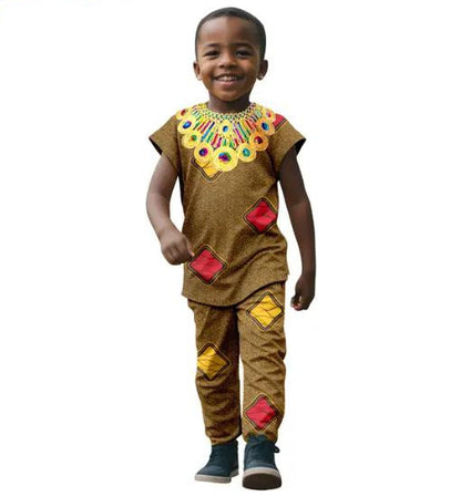 African Clothes for boys Print Top Tee and Pant Sets