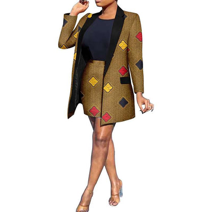 African Clothes for Women Print Coat and Mini Skirts Outfits