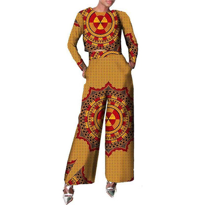 African Clothes Long Sleeve Shirt and Print Pants set