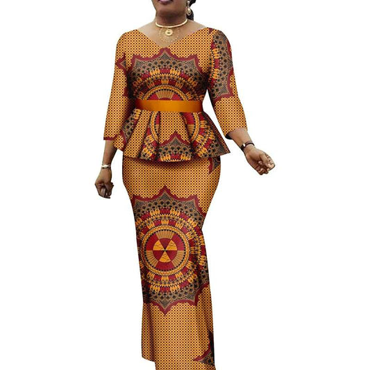 African Clothes Print Top and Skirts Outfits Ankara Party Suit