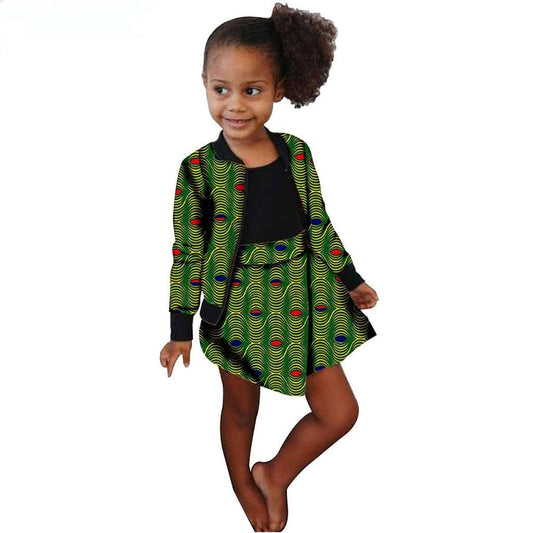 African Clothes for Girls Casual Print Coats and Skirt Sets