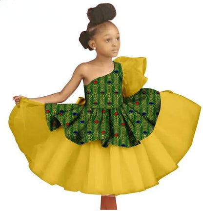 Kids African Clothes Ankara Print Voile Dresses Party