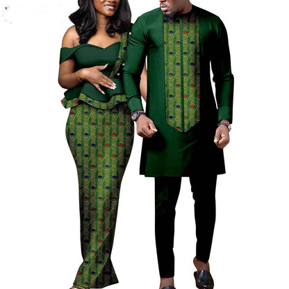 Couple Clothes African Print Women Dresses Wedding Men Sets CC030-2