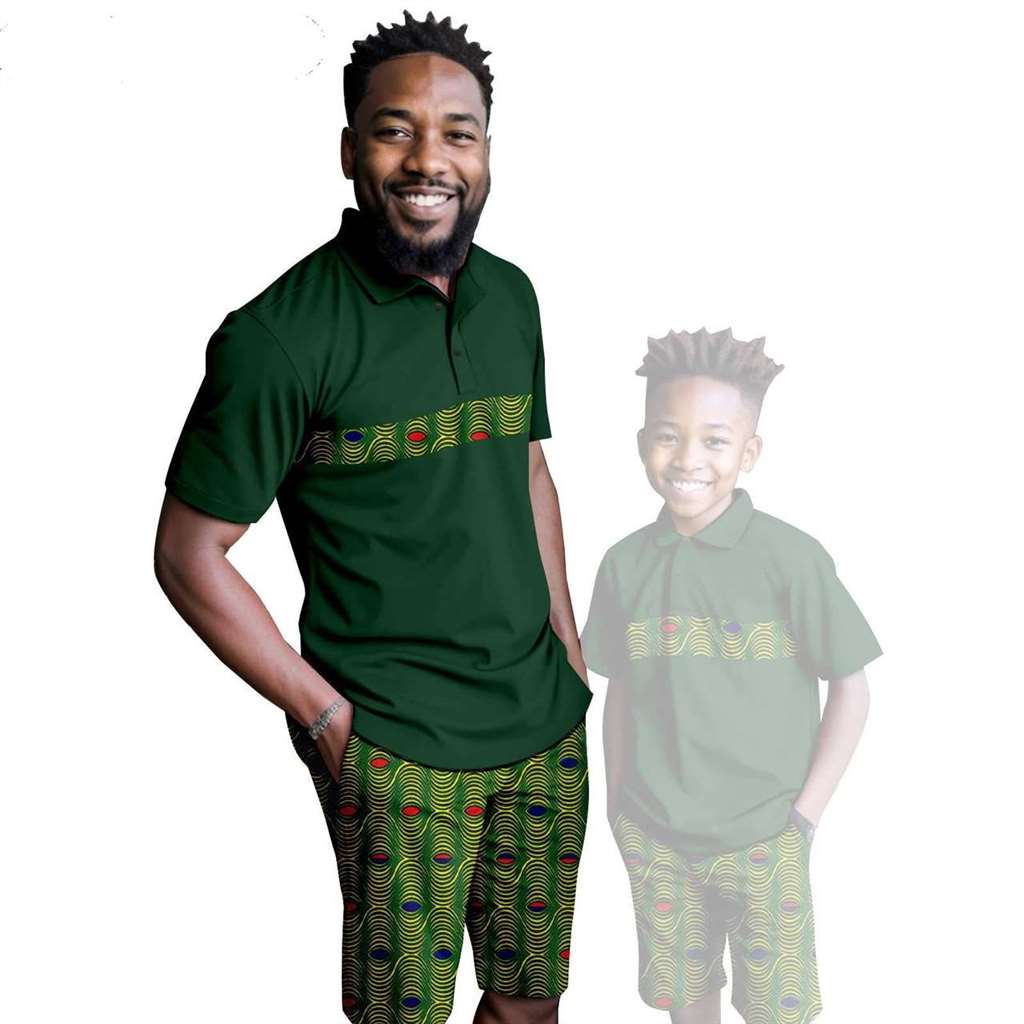 African Clothes Father and Son Print Shirt and Short Pant Sets FM001-1