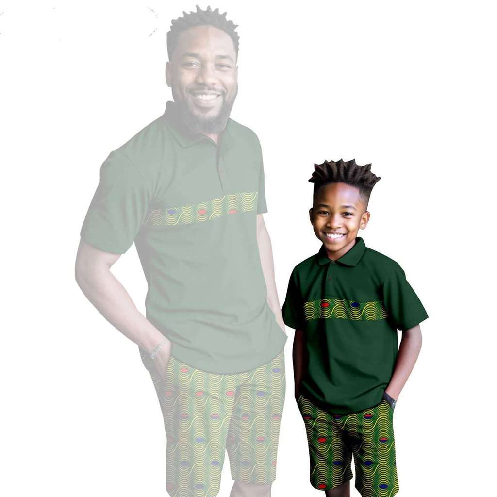 African Clothes Father and Son Print Shirt and Short Pant Sets FM001-1