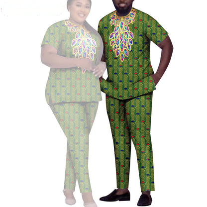 African Men Suits Patchwork Print Sets Match Women Outfits CC020-2