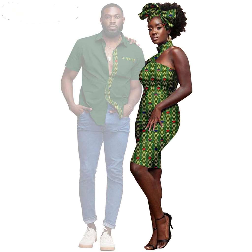 Couple African Clothes Dresses Headwrap Match Men Shirts CC023-3