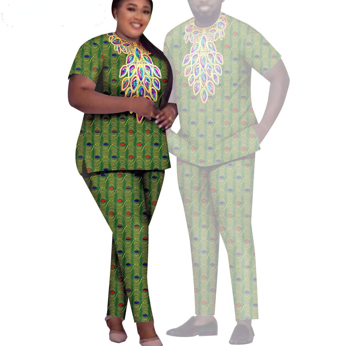 African Men Suits Patchwork Print Sets Match Women Outfits CC020-2