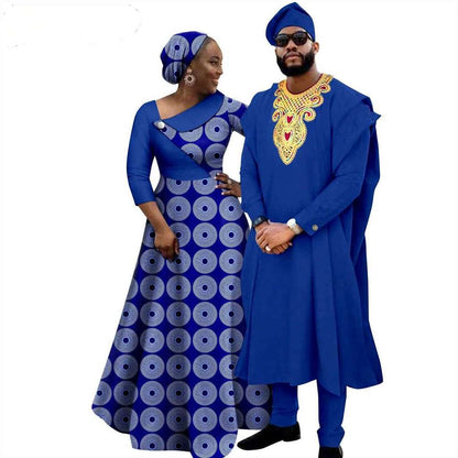 African Print Long Dresses for Women Match Men Robe Sets CC050-2