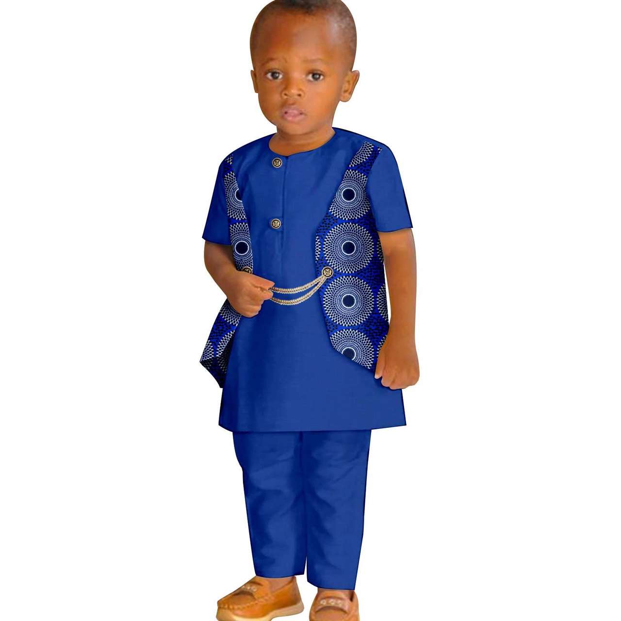 Boy Summer Print False Two-piece Suit Top and Pant Sets KID077