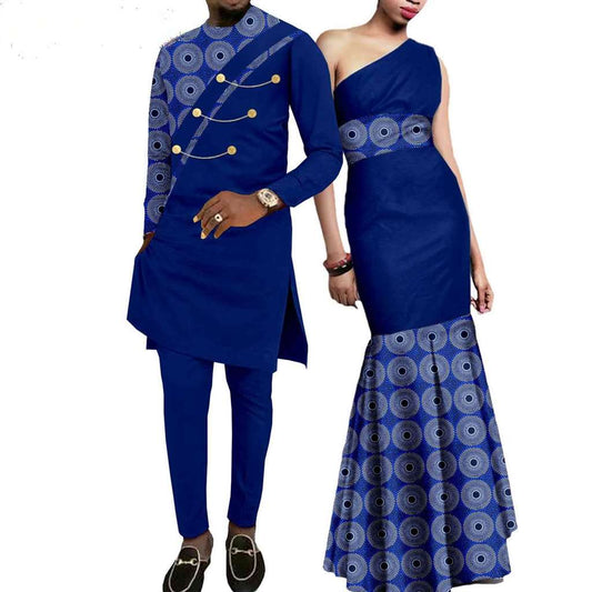 African Print Long Dresses Match Men Outfits Patchwork sets CC070-2