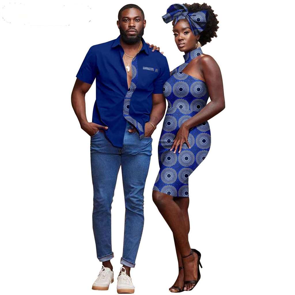 Couple African Clothes Dresses Headwrap Match Men Shirts CC023-4