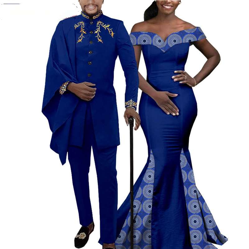 Couple African Clothes Wedding Slim Dress Men Irregular Sets CC026-4