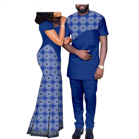 Lover couple Outfit Lace Long Dresses Men Top and Pants Sets CC001-2