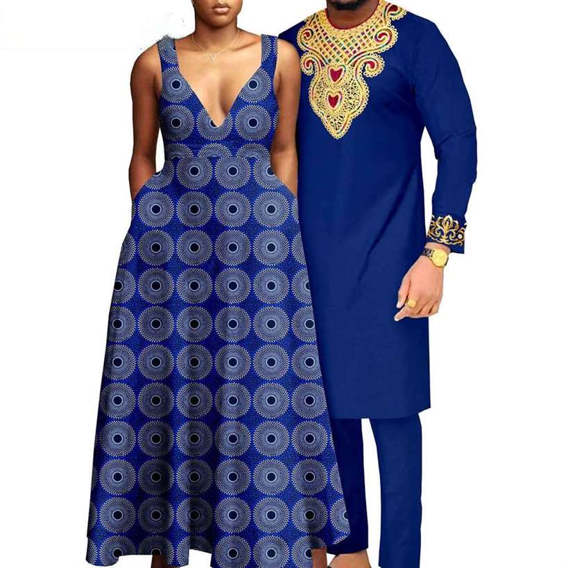 African Print Dresses for Women Match Men Sets CC071