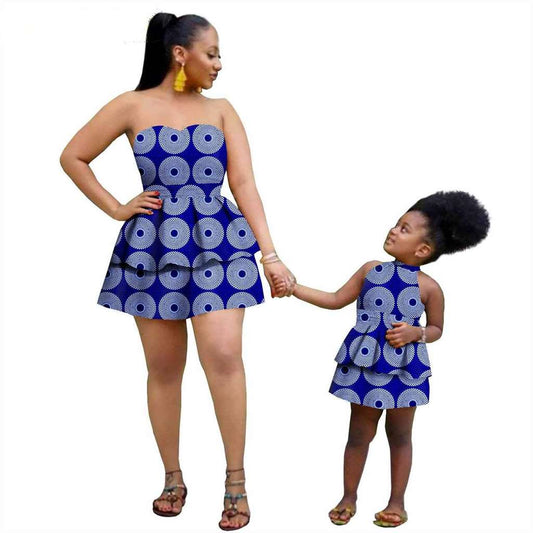 Women and Girls African Dresses Summer Cotton Ankara Outfits FM004-2